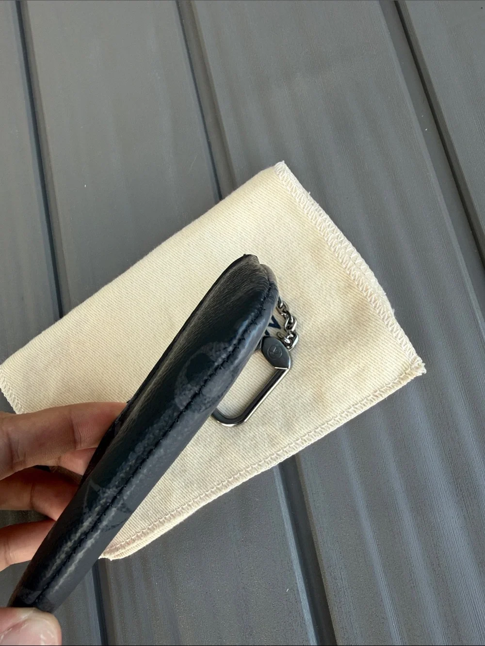 Louis Vuitton Eclipse Reverse Key Pouch with Silver Chain Clip